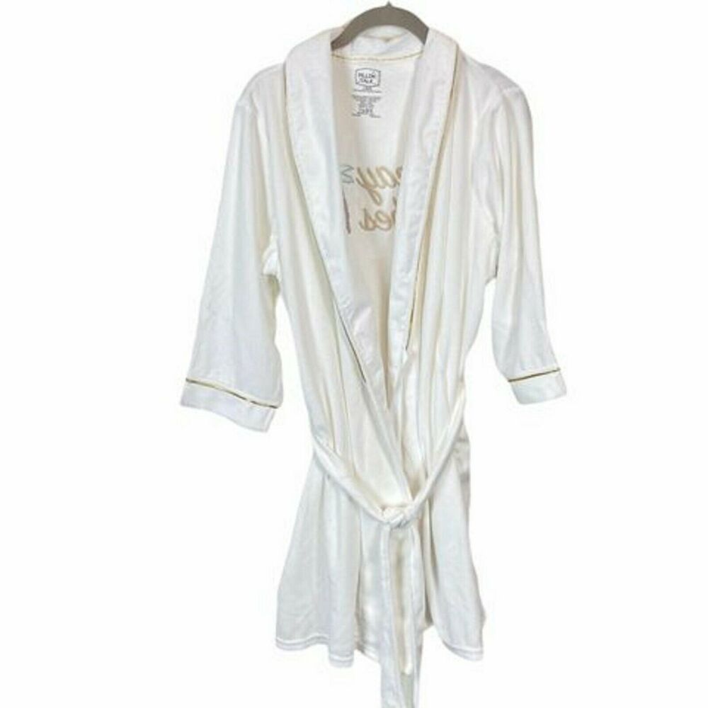 Pillow Talk Robe Size Large Womens Vacay Vibes White Gold Tie Waist Kimono